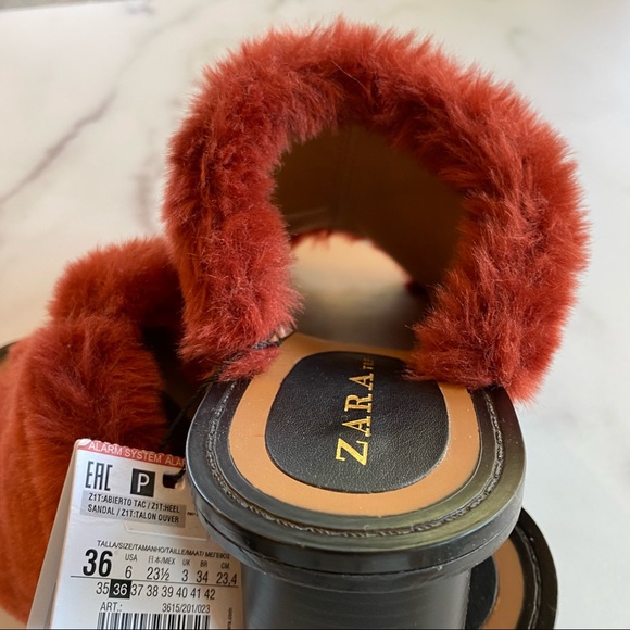 ZARA Faux Fur Block Heel Mule Brick Merlot Berry Maroon - Picture 8 of 9